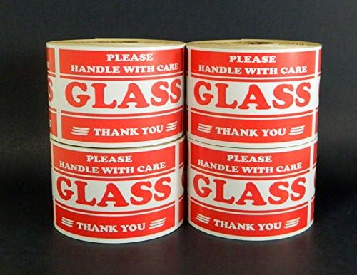 4 Rolls, 2000 Labels, Please Handle with Care Glass, Size 3x5 Inches