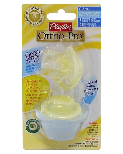 Playtex Baby Ortho-Pro Silicone Pacifiers w/Sterilizing Cover 0-6+ Months: Yellow