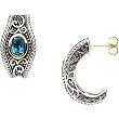 Sterling Silver and 14K Yellow Gold Swiss Blue Topaz Earrings