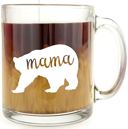 Mama Bear Mug - Glass Coffee Mug - Makes a Great Mom Gifts, Christmas Birthday or Mother's Day Gift, 13 Oz Capacity with White Gift Box Included