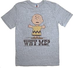 Junk Food Peanuts Charlie Brown Why Me? Gray T-shirt Tee