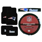 A Set of 4 Universal-Fit NFL Plush Carpet Floor Mats and a Comfort Grip Steering... by AUTOESCUDOSA