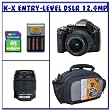 Pentax K-x 12.4MP Digital SLR Camera w/ 18-55mm f/3.5-5.6 AL and 50-200mm f/4-5.6 ED Lenses (Black) + 4GB SDHC + Case + Rapid AC Charger + Rechargeable Batteries
