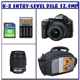 Pentax K-x 12.4MP Digital SLR Camera w/ 18-55mm f/3.5-5.6 AL and 50-200mm f/4-5.6 ED Lenses (Black) + 4GB SDHC + Case + Rapid AC Charger + Rechargeable Batteries