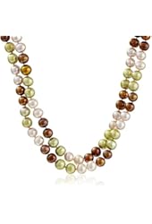 Sterling Silver Two-Rows High Luster Genuine Cultured Freshwater Pearl Strand (8-9mm), 18"