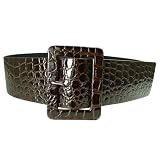 Ladies 2.75 Inch Wide Brown Croc Embossed Patent Leather Belt