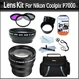 Lens Bundle Kit For Nikon Coolpix P7000 Digital Camera Includes Necessary Adapter Tube + 3.5x HD Telephoto Lens + .45x HD Wide angle Lens With Macro + Multi-Coated 3-PC Filter Kit (UV-CPL-FLD) + Deluxe Carrying Case + LCD Screen Protectors + Much More