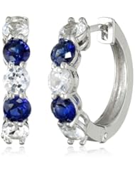 Sterling Silver Created Sapphire Hoop Earrings (0.78" Diameter)