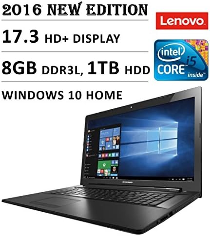 2016 Newest Lenovo Flagship Premium 17.3" HD+ High Performance Laptop, Intel Core i5 up to 2.7GHz, 8GB DDR3, 1TB HDD, DVD RW, Bluetooth, 802.11ac WiFi, USB 3.0, HDMI, Webcam, Windows 10