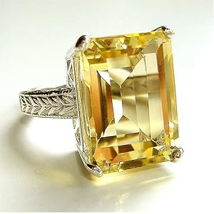 16 Carat Lemon Citrine Cocktail Ring w/ Engraved Setting :  citrine citrine cocktail ring elegant cocktail ring gemstone ring
