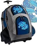 DOLPHIN Rolling Backpack Deluxe Navy Dolphins - Backpacks Bags with Wheels or School Trolley Carry-On Bags - Unique Gifts