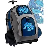 DOLPHIN Rolling Backpack Deluxe Navy Dolphins - Backpacks Bags with Wheels or School Trolley Carry-On Bags - Unique Gifts