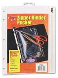 Oxford 68599 Ring binder see-through pocket with zipper, 5-hole punched, 9-1/2 x 6, Carton of 25