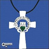 Pewter Celtic Claddagh Cross Pendant w/ Green CZ