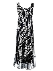 Scoop Neck Sleeveless General Print Sheer Tiered  Dress