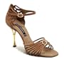 Article 883 - Ladies' Latin Sandal with a 2.5 Inch Brass Metal Heel in Tan Suede