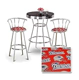 Chrome Bar Table & 2 Chrome 29" New England Patriots NFL Fabric Seat Barsto ....