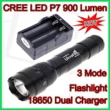 New 3-Mode SSC-P7 900Lumen Flashlight Plus 18650 Dual Charger