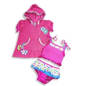 Isababies - Infant Girls Two Piece Bathing Suit And Coverup, Raspberry