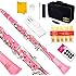 Glory B Flat Clarinet with Second Barrel, 11reeds,8 Pads cushions,case,carekit and more -Pink with silver keys