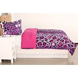 5pc Girl Pink Purple Black Heart Love Leopard Cheetah Print Twin Comforter Set
