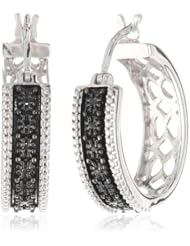 Sterling Silver Black Diamond Round Shaped Accent Hoop Earrings (0.05 cttw)