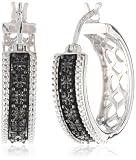 Sterling Silver Black Diamond Round Shaped Accent Hoop Earrings (0.05 cttw)