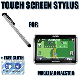 External Stylus With Chrome Finish And Anti-Scratch Gummy Rubber Tip For The Magellan Maestro 4350 + Free Reusable MicroFiber Cleaning Cloth. (GPS Not Included)
