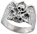 Sterling Silver Skull & Crossbones Biker Ring, 3/4" (19mm) wide