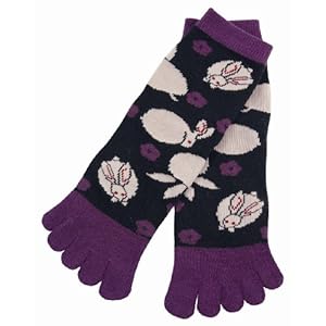 Round Rabbit Japanese Kimono Print Women's 5 Inch Ankle 5 Toes Socks