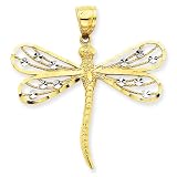 14K Two-tone Diamond-cut Filigree Dragonfly Pendant