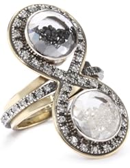 Moritz Glik "Kaleidoscope" 18K Gold, Oxidized Silver with Black and White Diamonds Ring, Size 7