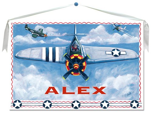 Oopsy Daisy Wall Hanging Airplane 40x26 dowel and ribbon hanger