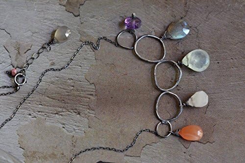 Prehnite Rose Quartz Labradorite Peach Moonstone Amethyst Earthy Sterling Silver Circle Bar Necklace