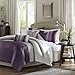 Madison Park Amherst Faux Silk Comforter Set - Casual Contemporary Design, All Season Down Alternative Bedding, Matching Shams, Bedskirt, Decorative Pillows, Purple Queen(90