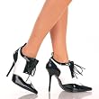 4 1/2 Inch Sexy High Heel Shoes Oxford Spectator Lace-Up Pump Shoes Black White Patent