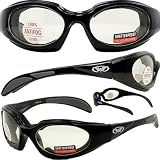 LTD FOAM PADDED SUNGLASSES, MOTORCYCLE ATV SPORTS EYEWEAR CLEAR LENSES