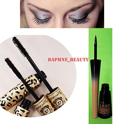 3D Fiber Lashes & Eyeliner Fluid - Love Alpha Leopard Pattern Mascara Set & Flamingo Eyeliner Fluid Clear Black
