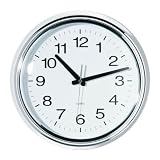 Silver Chrome Effect Finish White Face Home Office Kitchen Wall Clock