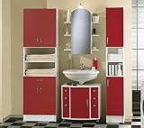 Badezimmerhochschrank Weiß Rot 195x60x32cm