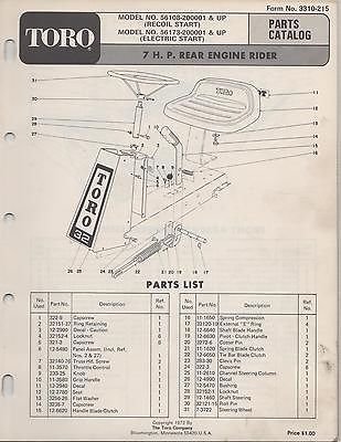 1972 TORO 7 H.P. REAR ENGINE RIDER LAWNMOWER PARTS MANUAL