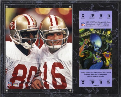 Joe Montana and Jerry Rice Sublimated 12x15 Plaque | Details: San Francisco 49ers, Super Bowl XXIV, with Replica ticket