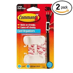 3M Large Cord Clips with Command Adhesive, 2 cord clips, 3 medium strips