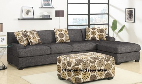 Bobkona Poundex Benford Collection Faux Linen Chaise Sofa, 2-Piece, Ash Black Bobkona Poundex Benford Collection Faux Linen Chaise Sofa, 2-Piece, Ash Black