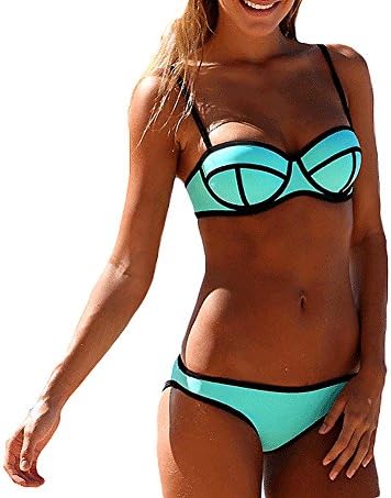 Bosewin Push up Bright Diving Suit Neoprene Padded Bikini Set Swimsuit Swimwear S (US Size 4-6) Light Blue
