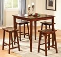 5pc Counter Height Dining Table & Stools Set Dark Walnut Finish
