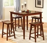5pc Counter Height Dining Table & Stools Set Dark Walnut Finish