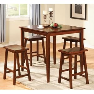 5pc Counter Height Dining Table and Stools Set Dark Walnut Finish by Coaster