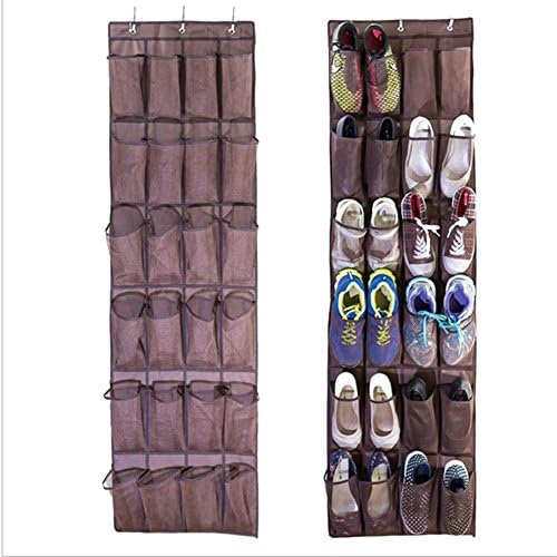 Honeyall Foldable Hanging Fabric Brown Over The Door Shoe Organizer for Large Shoes,24 Pocket Multi-purpose Hanging Shoe Organizer Helps Save Your Closet and Neaten Your Space.