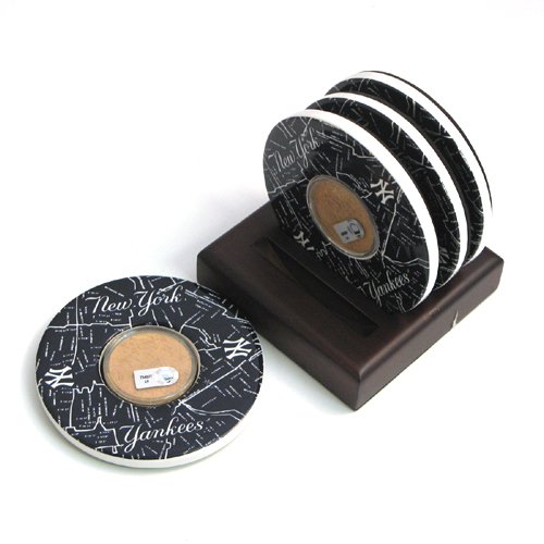 MLB 2008 Game Used Dirt In Ny Yankee Logo Set Of 4 Coasters Bronx Map